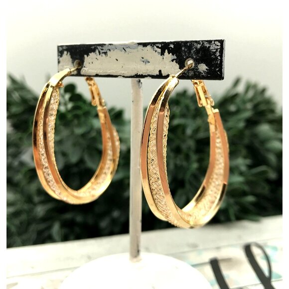 Gold-Tone Hoops mesh with clear rhinestones  .. See notes - Picture 3 of 8